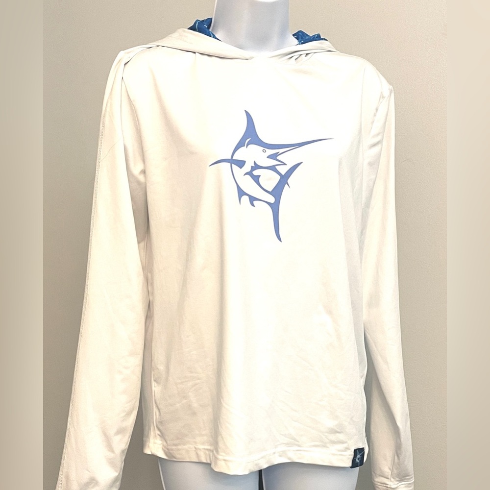 White Water Long Sleeve Hoodie White with Sailfish  Size Med   Unisex